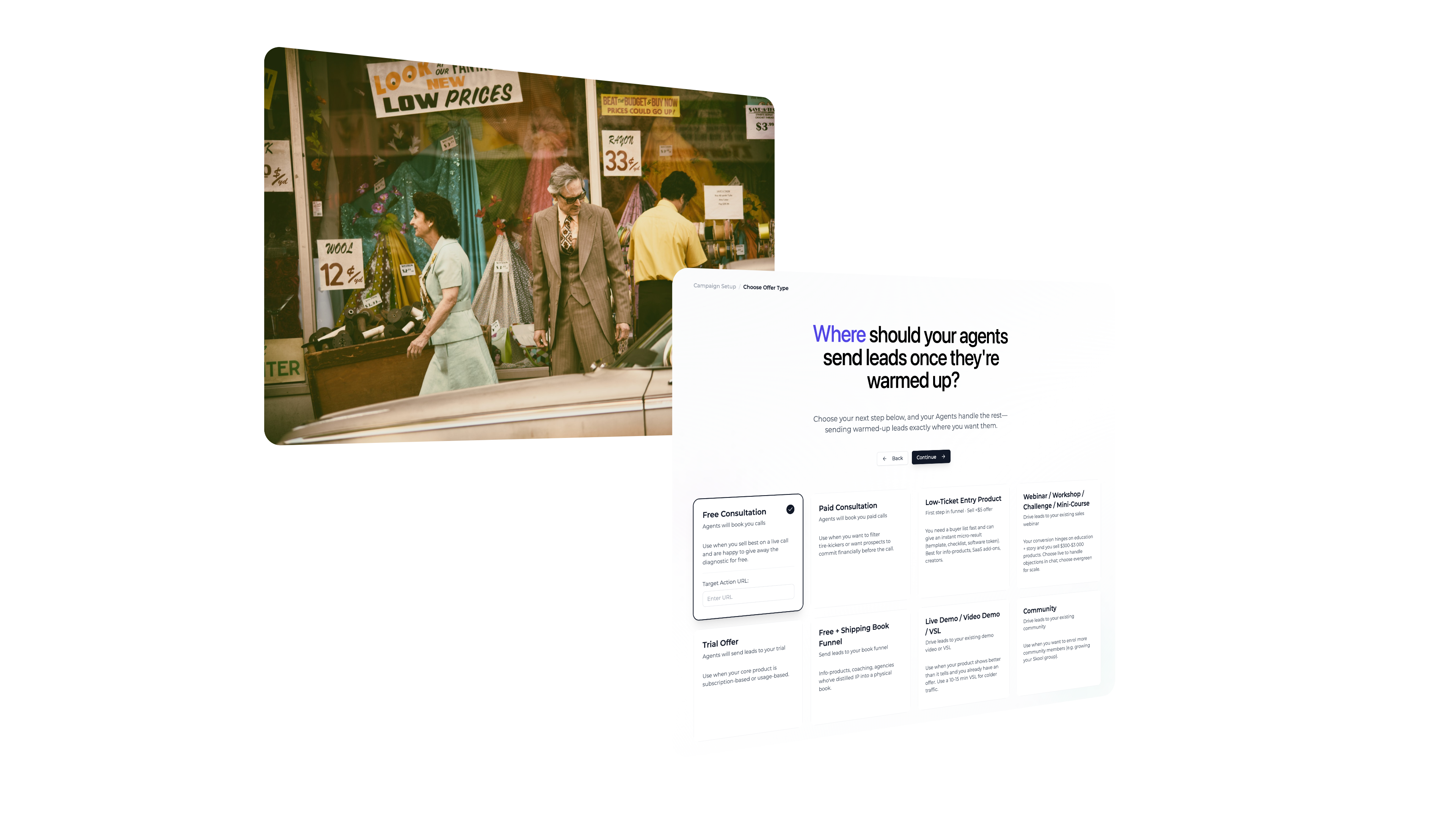 Agent icons replying to homeowner posts, legal advice threads, and patient questions, each path ending at the same '+New Booking' counter